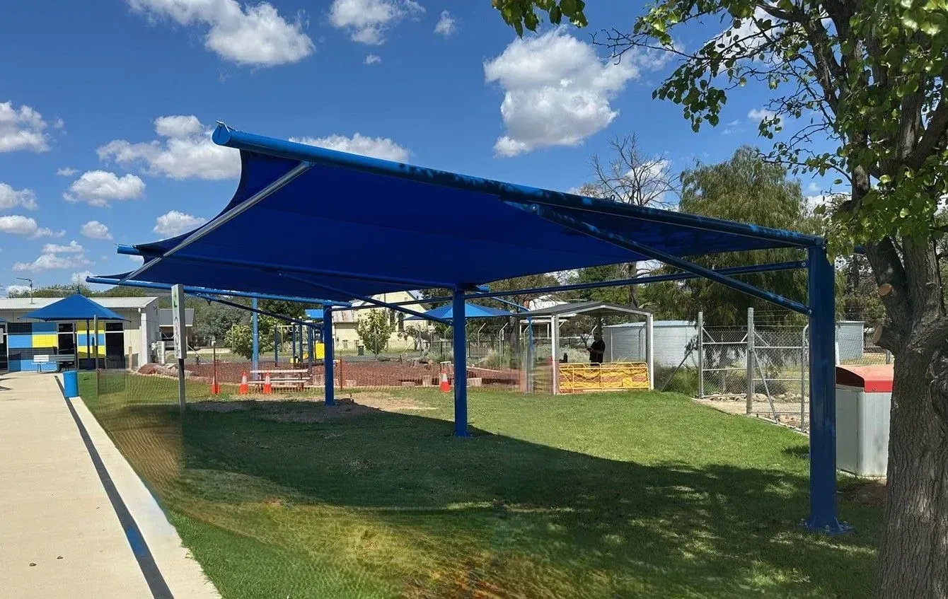 Blue Shade Structure Over Grass — The Gazebo and Shade Centre in Jindera, NSW