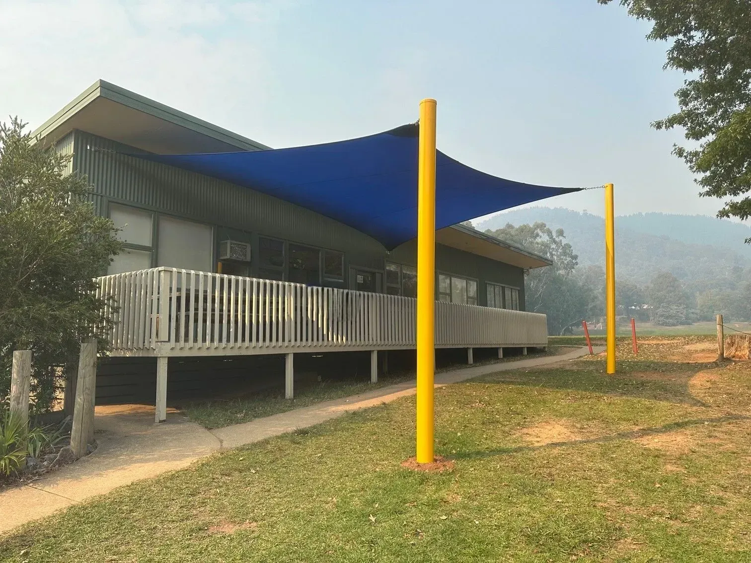 School Building With a Blue Shade Sail — The Gazebo and Shade Centre in Jindera, NSW