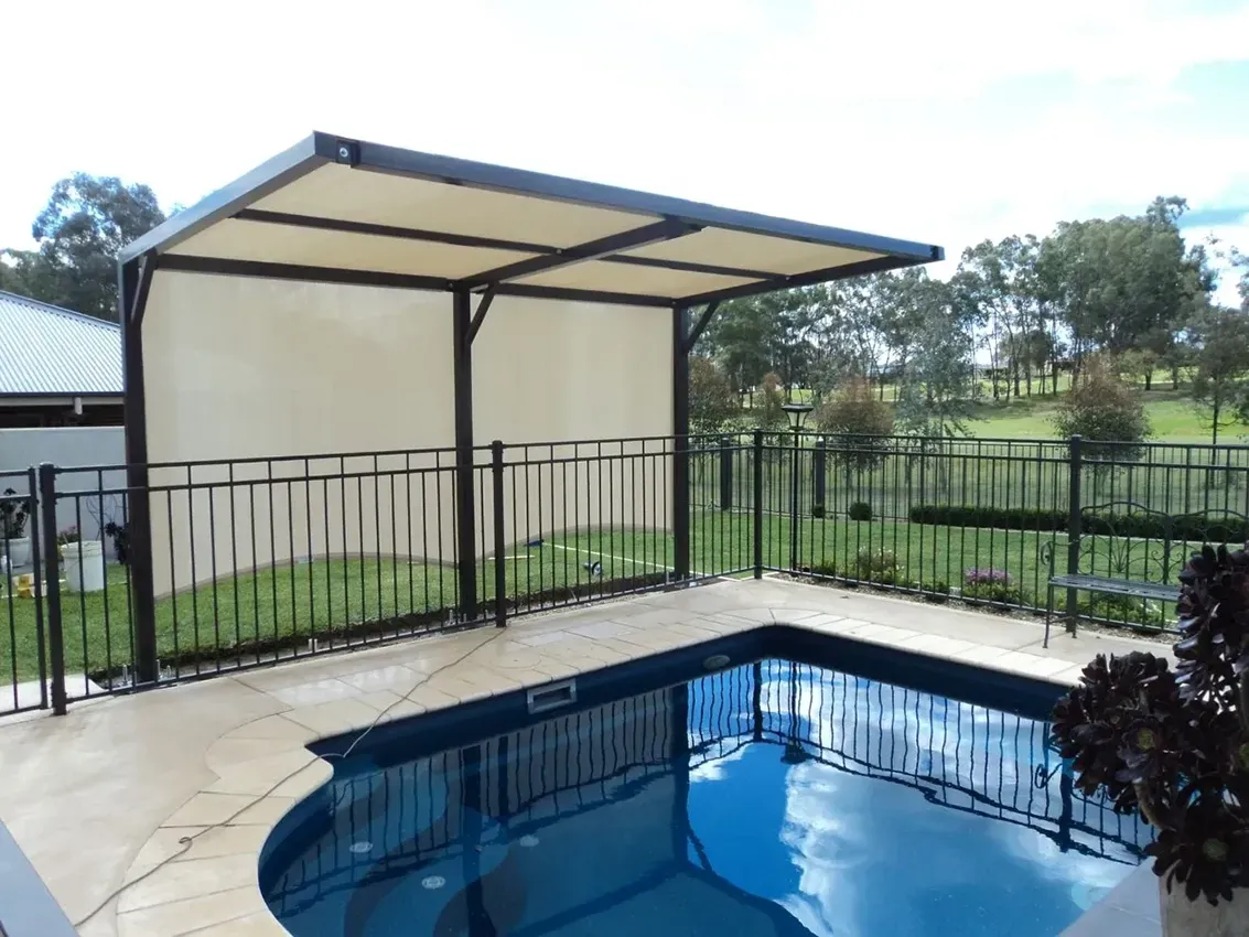 A Shade Awning Over A Swimming Pool — The Gazebo and Shade Centre in Yarrawonga, VIC