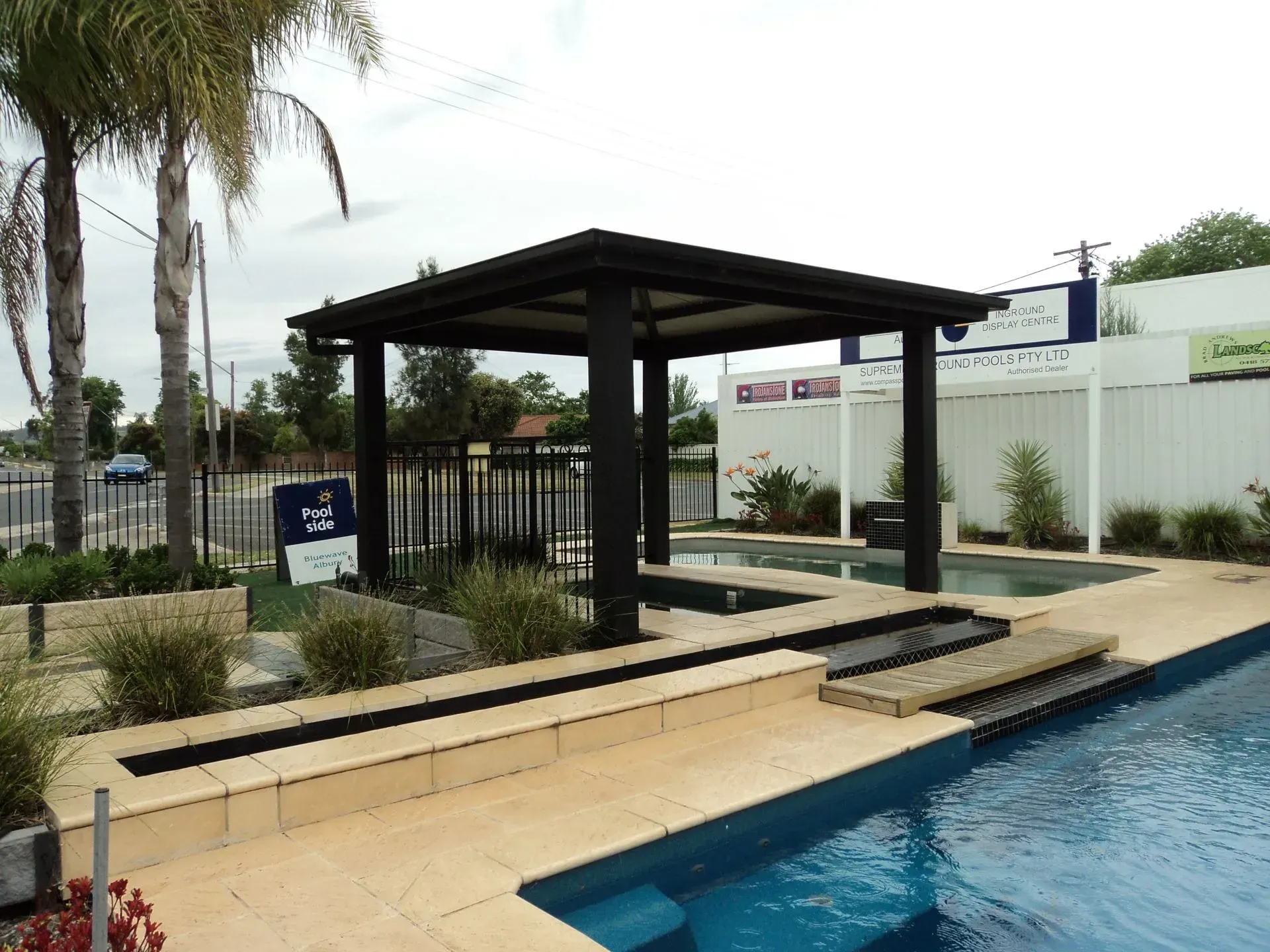 Black Pergola Over Small Pools — The Gazebo and Shade Centre in Jindera, NSW