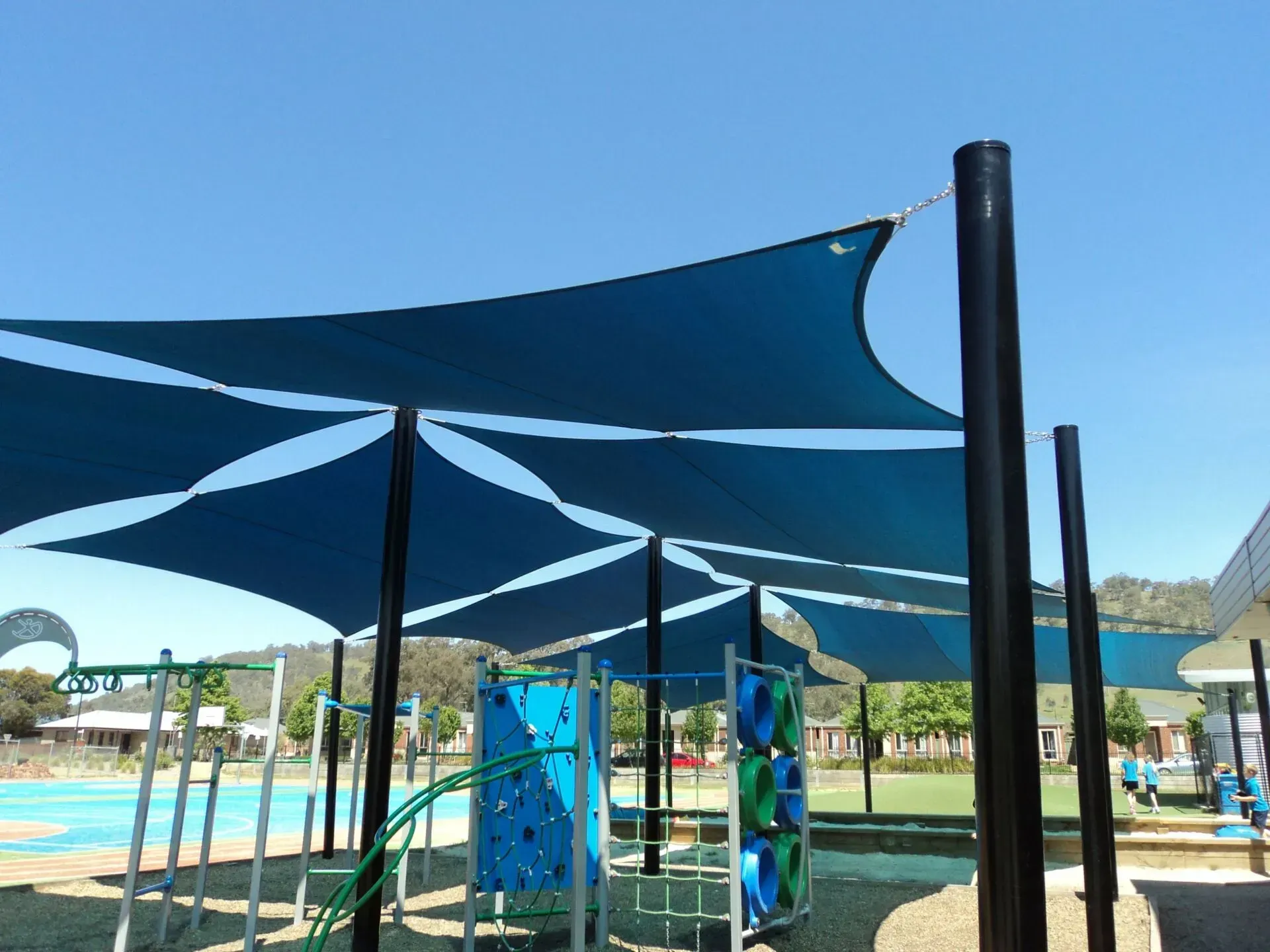 Blue Shade Sails Over a Playground — The Gazebo and Shade Centre in Jindera, NSW