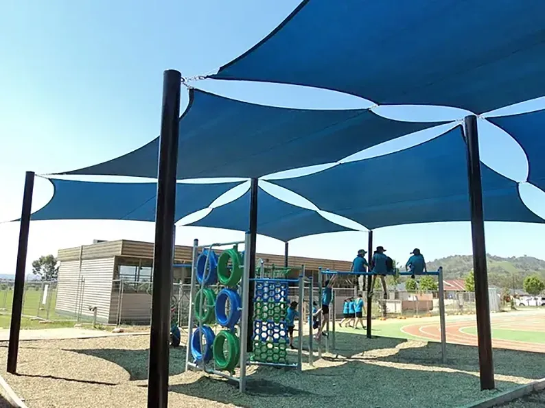 A School Playground Covered in Blue Shade Sails — The Gazebo and Shade Centre in Jindera, NSW