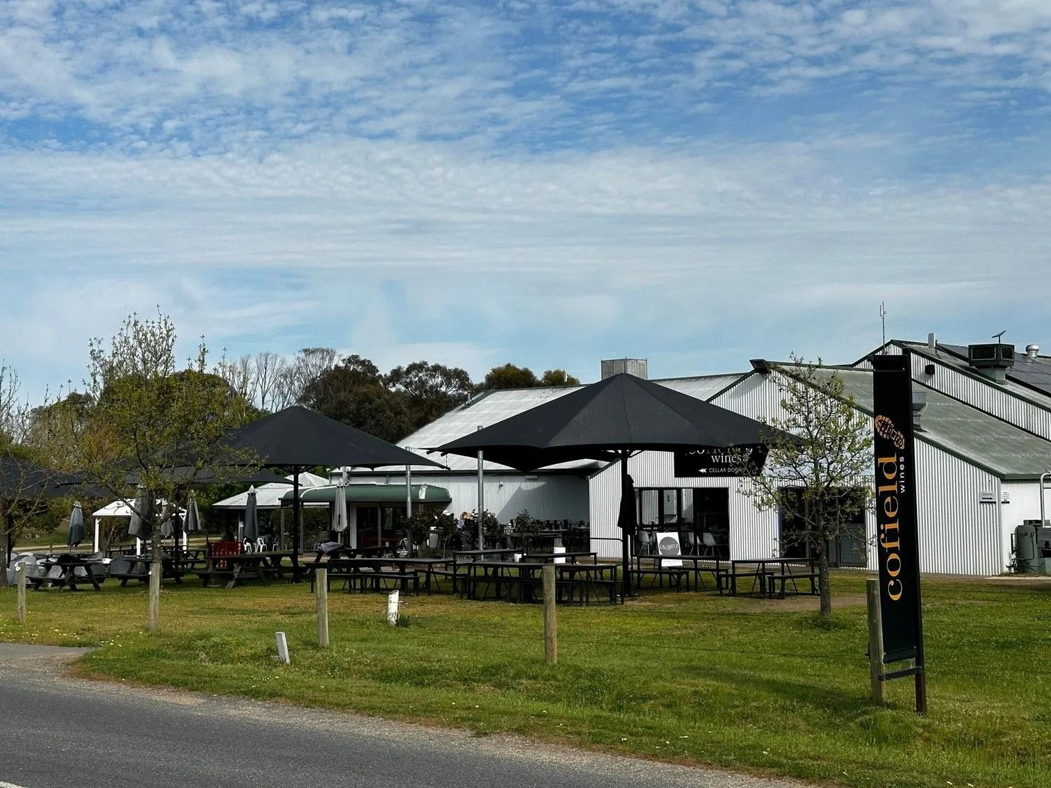 Cafe With Black Umbrellas — The Gazebo and Shade Centre in Jindera, NSW