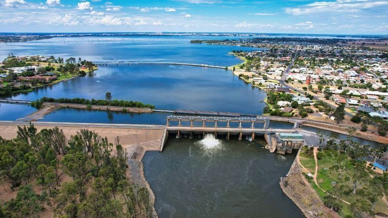 Aerial View of a Dam and Reservoir With a Town — The Gazebo and Shade Centre in Yarrawonga, VIC
