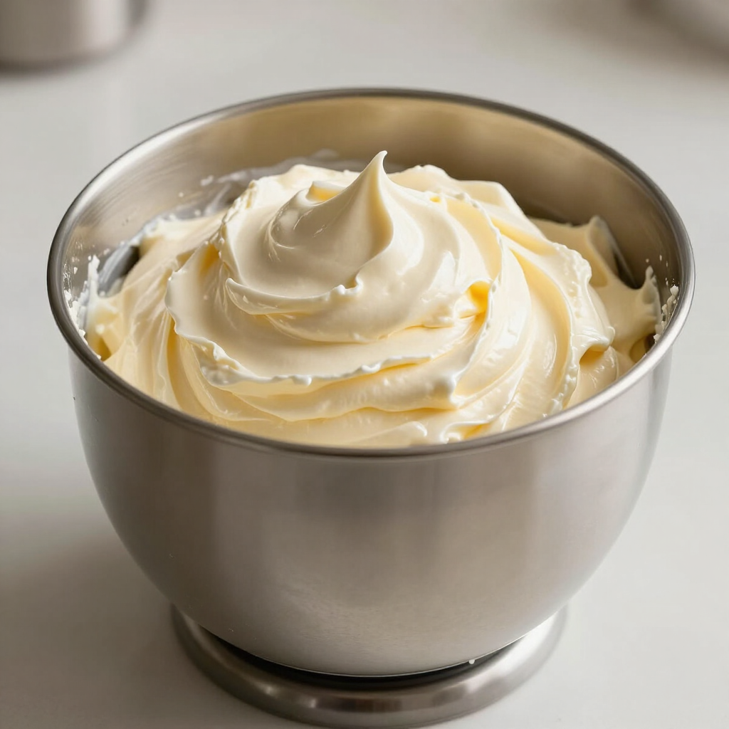 Stand mixer bowl with freshly whipped buttercream