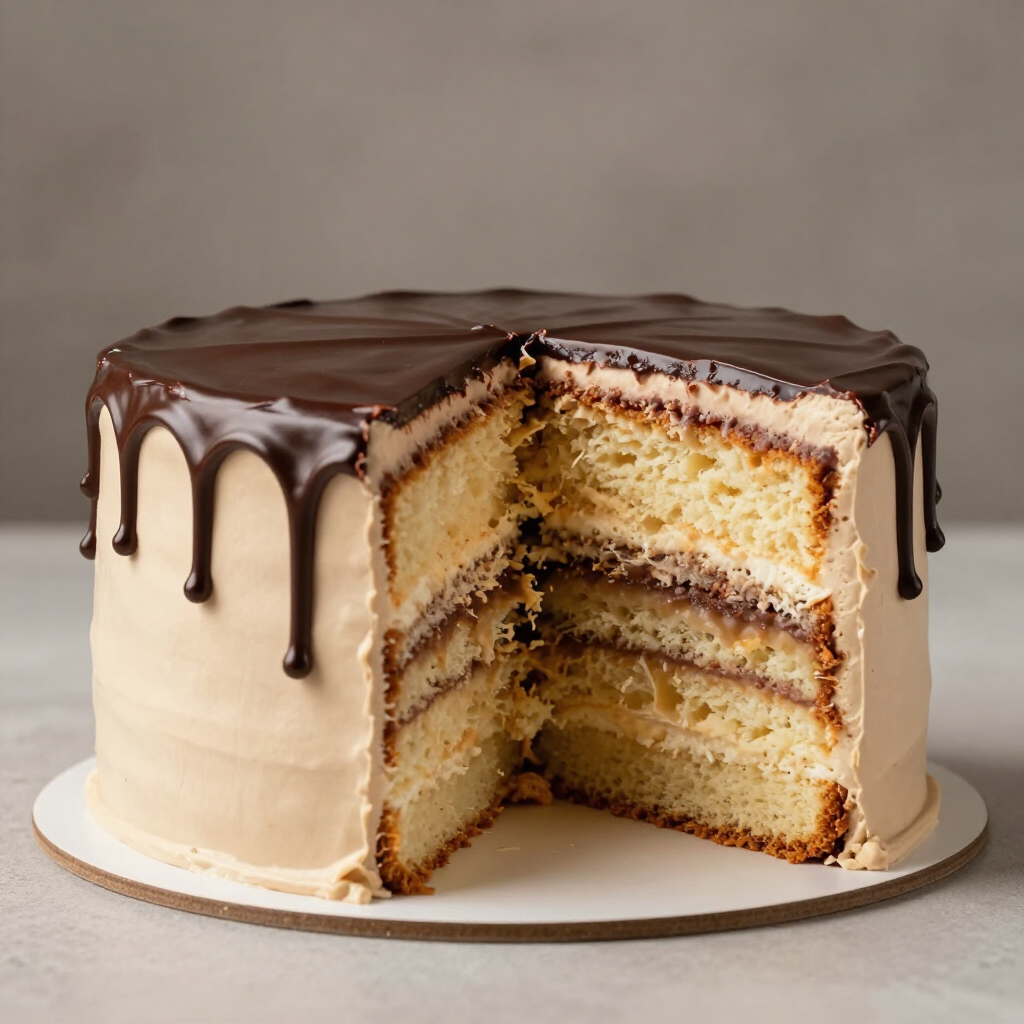 Chocolate ganache drip on a layered cake