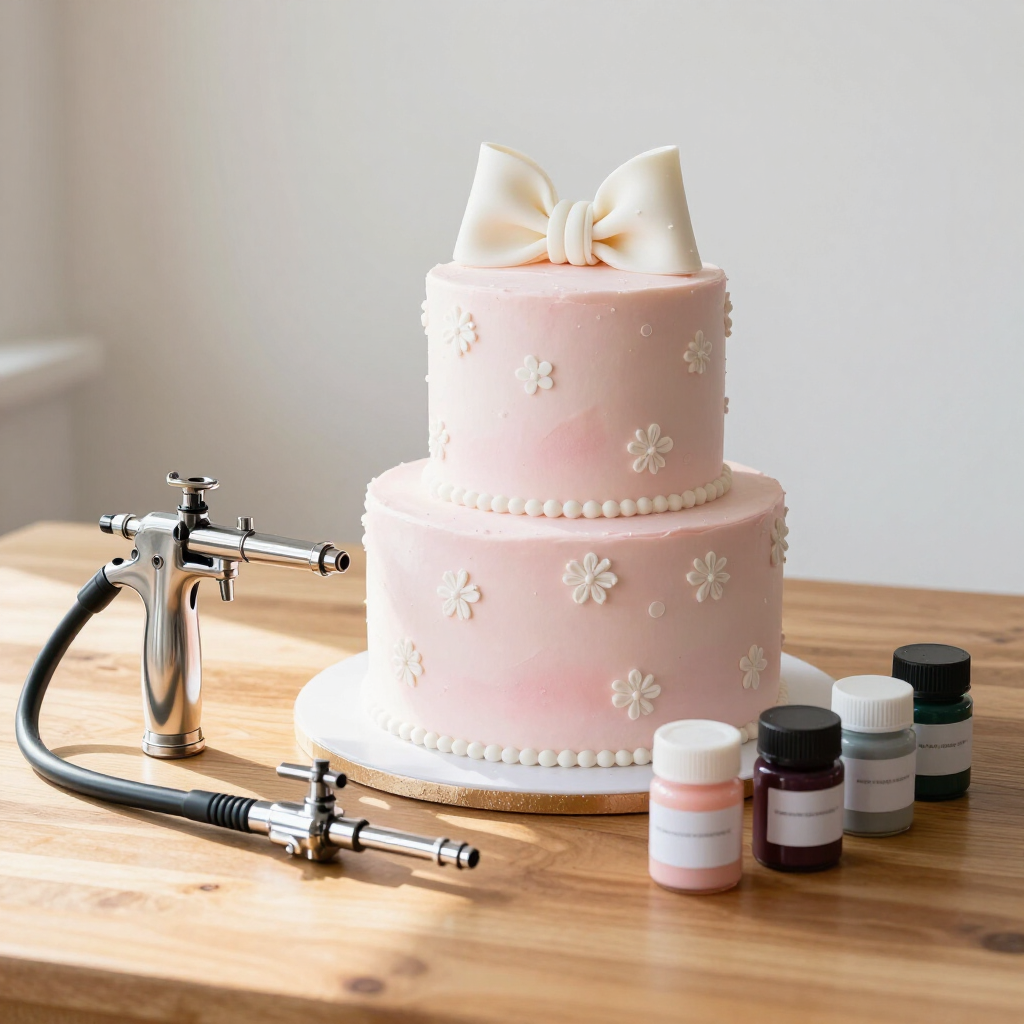 Airbrush equipment and a fondant cake