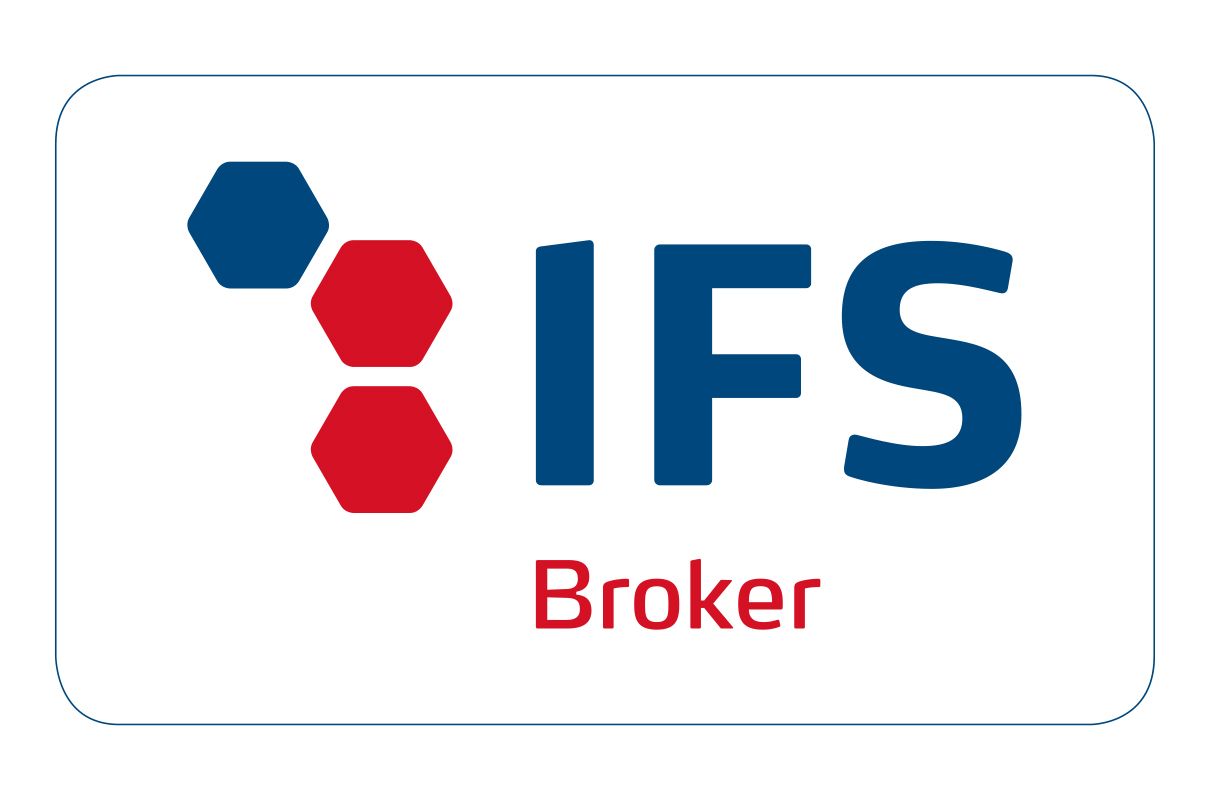 IFS Broker logo with blue and red hexagons and red “Broker” text on white background