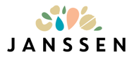 Janssen logo with multicolored abstract petals above black wordmark