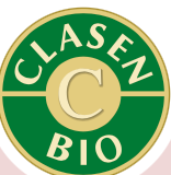 Green and gold CLASEN BIO logo with a central letter C in a circle