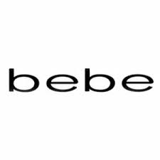 A black and white logo for bebe on a white background.