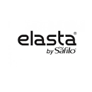 A black and white logo for elasta by safilo on a white background.
