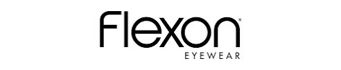 A black and white logo for flexon eyewear on a white background.