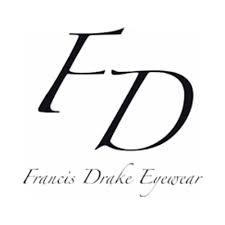 The logo for francis drake eyewear is black and white.