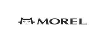A black and white logo for morel on a white background.
