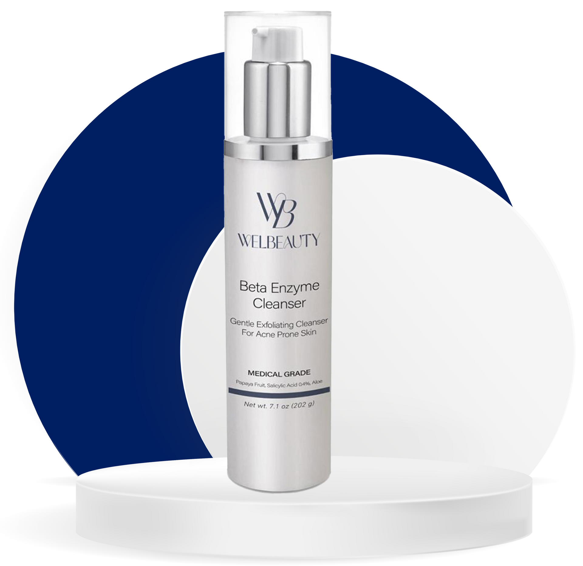 A bottle of wb will beauty is sitting on a white podium
