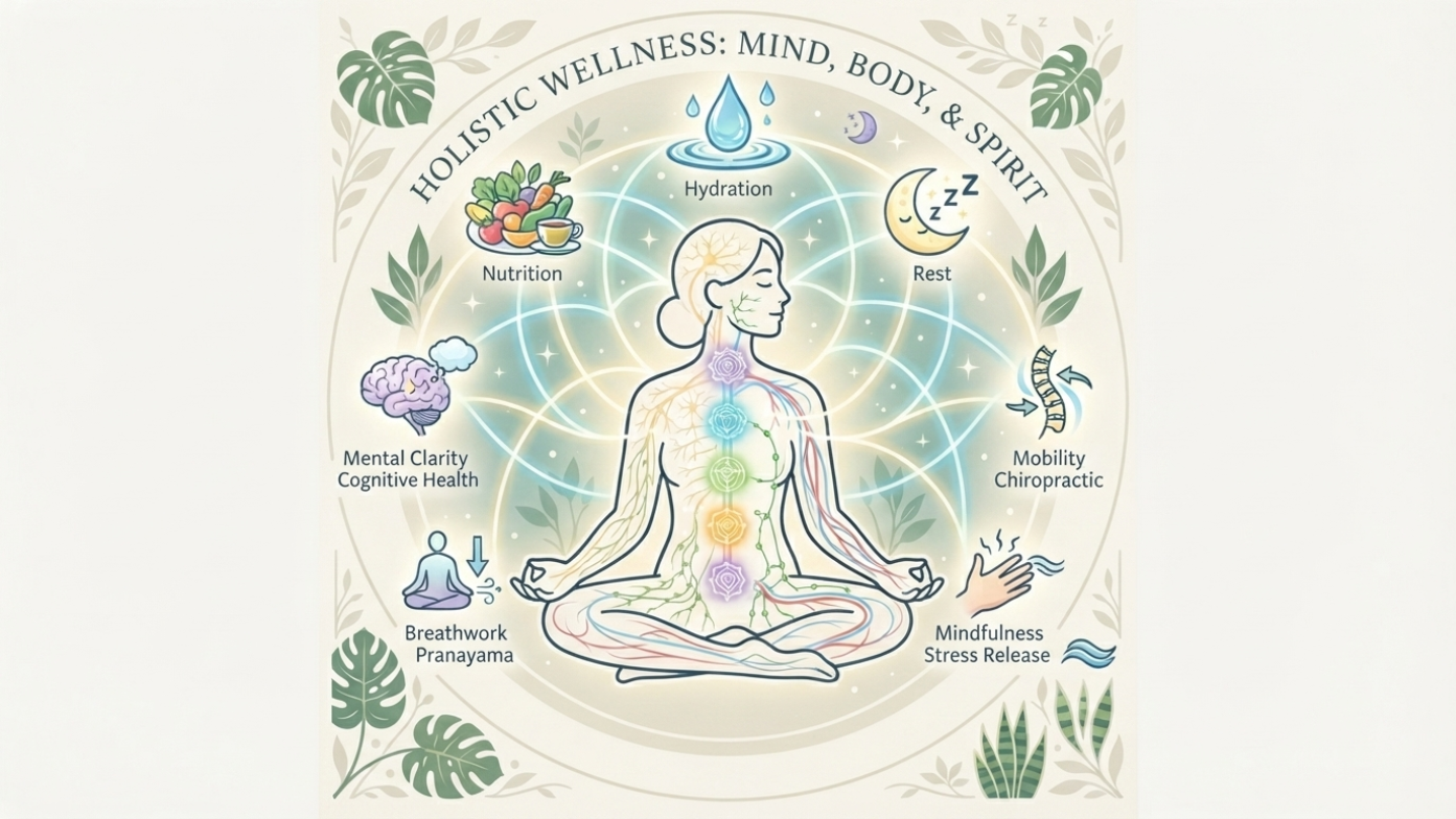 Diagram illustrating holistic kinesiology and interconnected natural wellness support systems