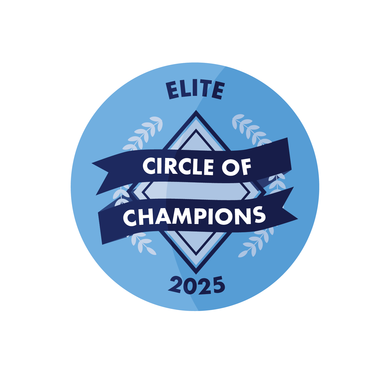 Blue circular badge: 
