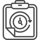 Clipboard with a clock face and a circular arrow, suggesting time management.