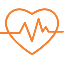 Orange heart shape with a jagged line representing a heartbeat.