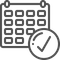 Calendar with a check mark, indicating a completed or scheduled event.
