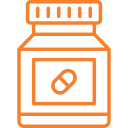 Orange pill bottle with a pill icon on the label.