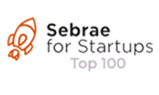 Logotipo da Sebrae for Startups com um foguete estilizado laranja e o texto