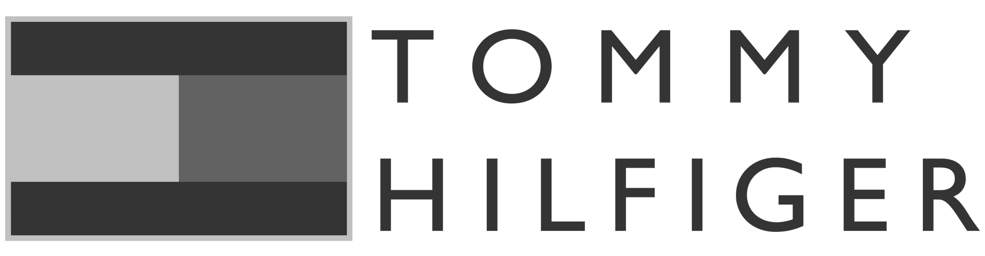Logotipo da Tommy Hilfiger com um símbolo de bandeira e o nome da marca.
