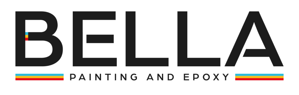 BELLA Painting and Epoxy logo in black with red, green, and yellow accent lines