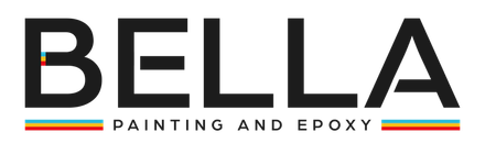 BELLA Painting and Epoxy logo in black with red, green, and yellow accent lines