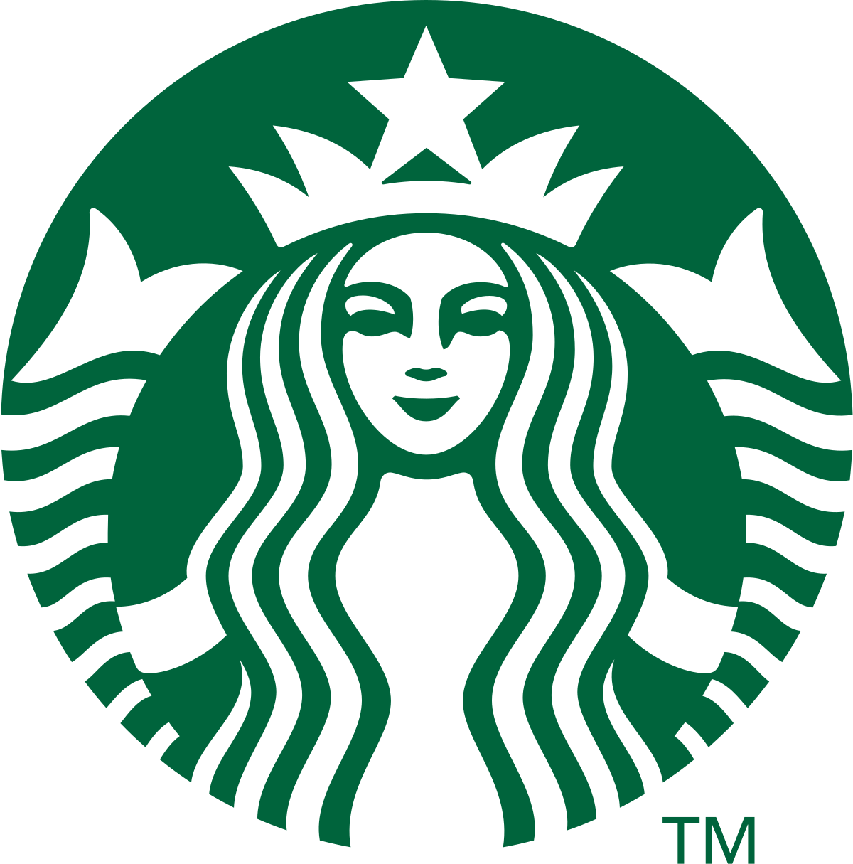 Starbucks green siren logo with white star and wavy hair