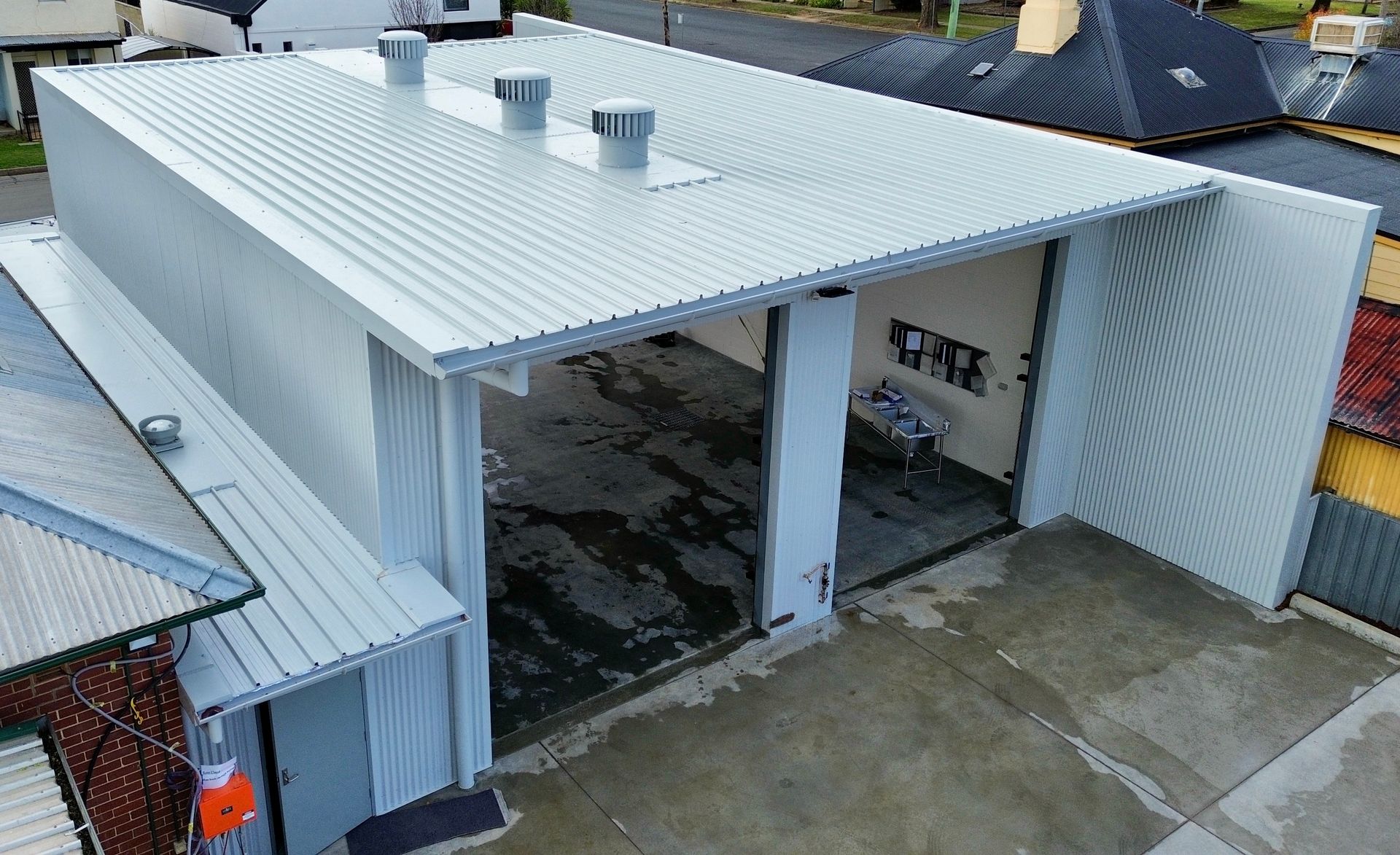 Aerial shot of a fire station with a new roof — Essential Roofing and Plumbing in Wagga Wagga, NSW