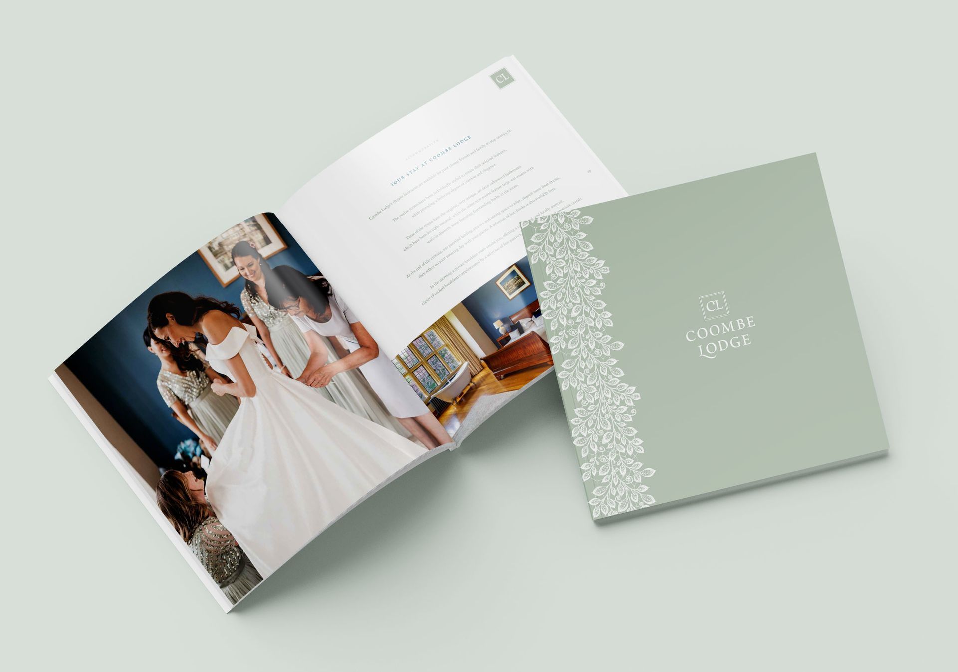 A book is open to a page with a picture of a woman in a wedding dress.