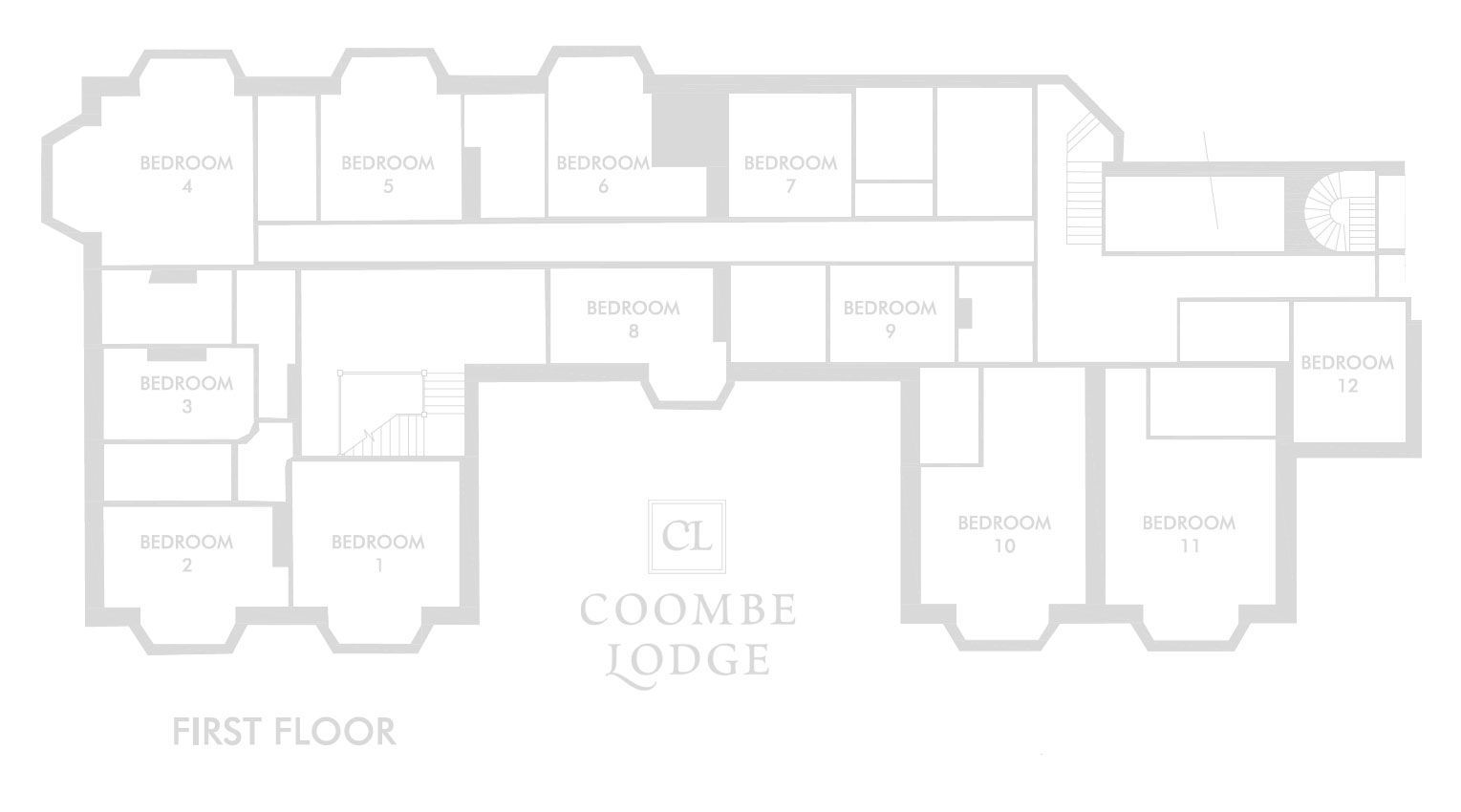 A black and white floor plan of the first floor of a house.