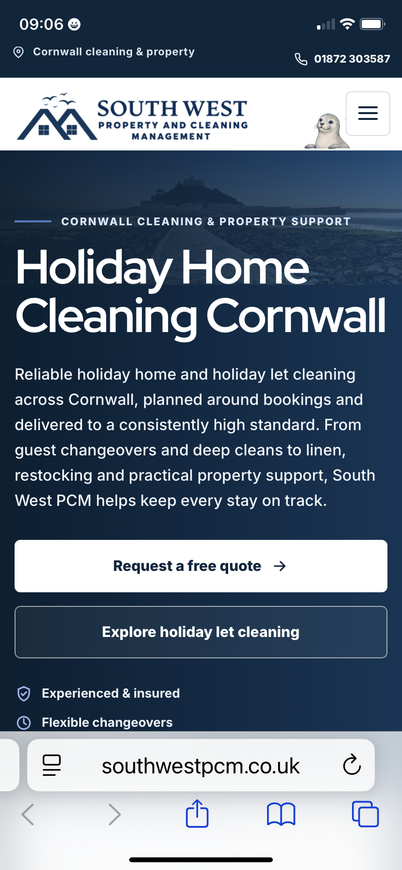 South West PCM mobile website homepage
