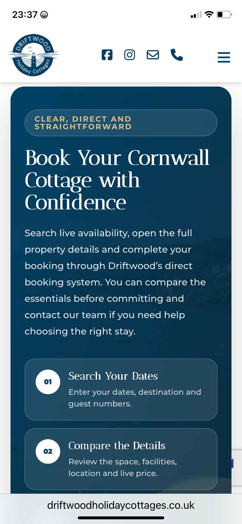 Book Your Cornwall Cottage with Confidence mobile section