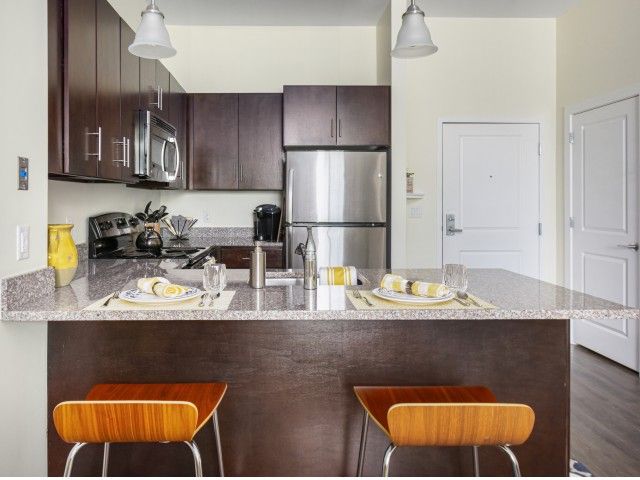 Kitchen with Breakfast Bar at Rumney Flats.