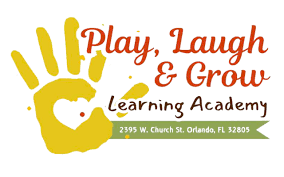 A logo for play laugh and grow learning academy