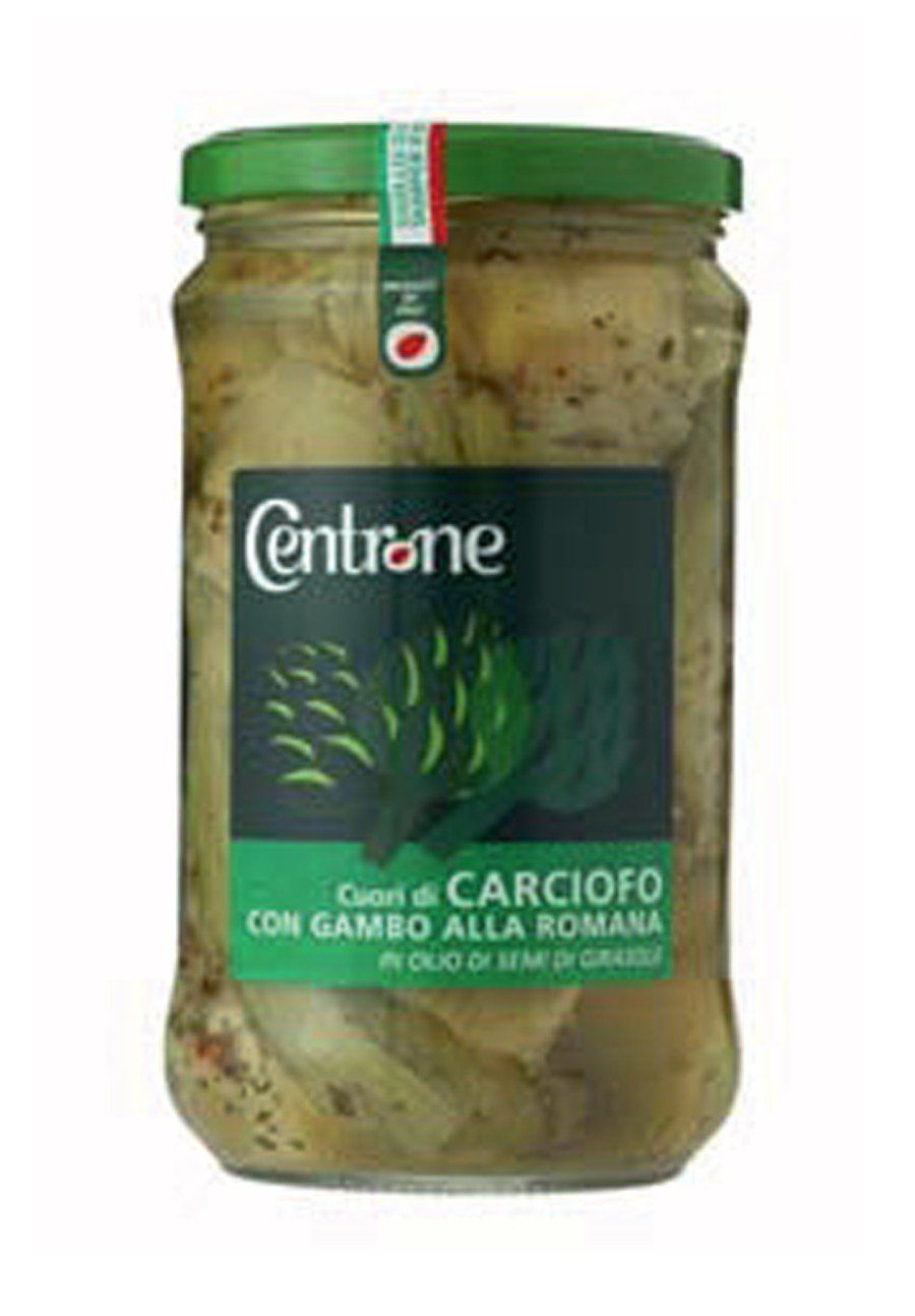 Roman-style artichoke hearts with stem in sunflower oil. Ml. 3100-2650