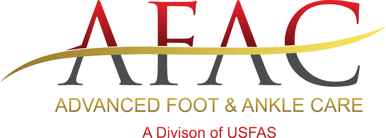 Logo for Advanced Foot & Ankle Care: initials AFAC with a gold swoop, in red and gray text.
