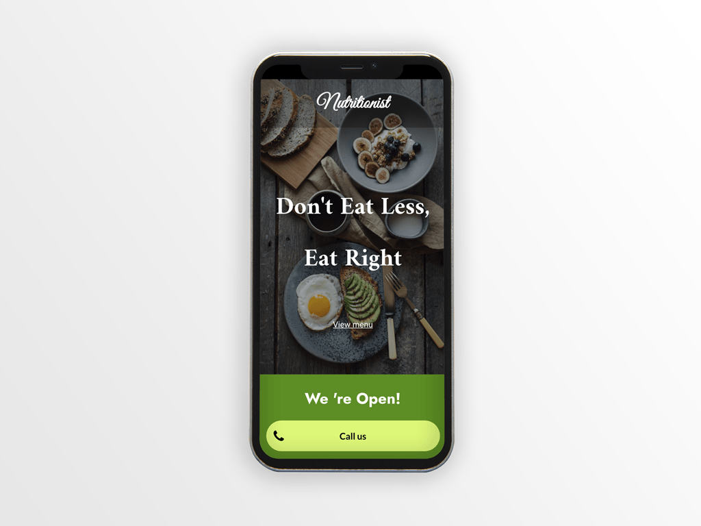 Smartphone screen displaying restaurant's ad: food photos, text 
