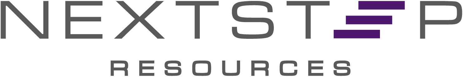 The NextStep Resources logo: Gray text with