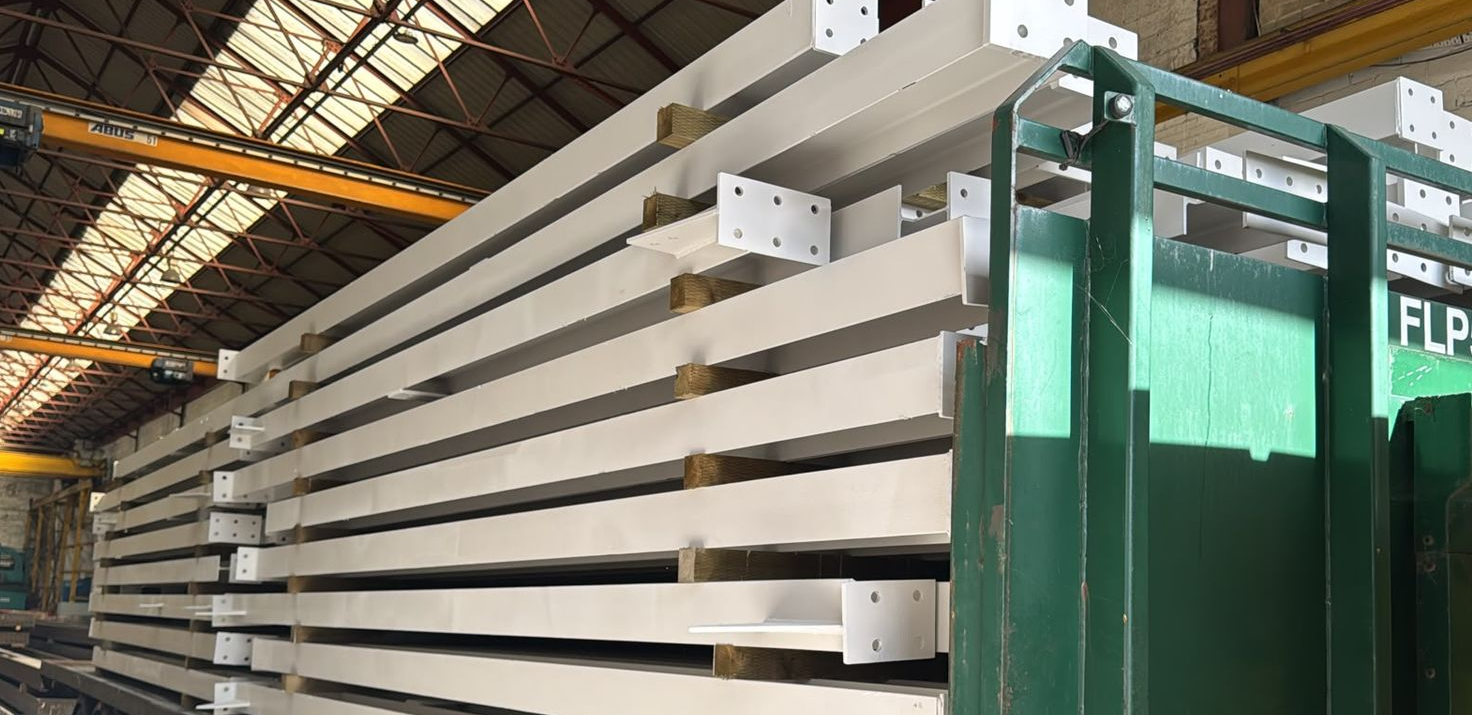 Steel beams loaded onto a trailer