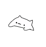 Dibujo sencillo en blanco y negro de un simpático personaje parecido a un gato sobre un fondo blanco.