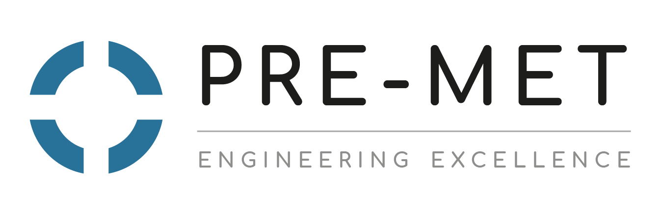 PRE-MET logo with a blue, segmented circle and text