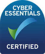 Cyber Essentials Certified logo: Blue and white text above a green and blue checkmark.