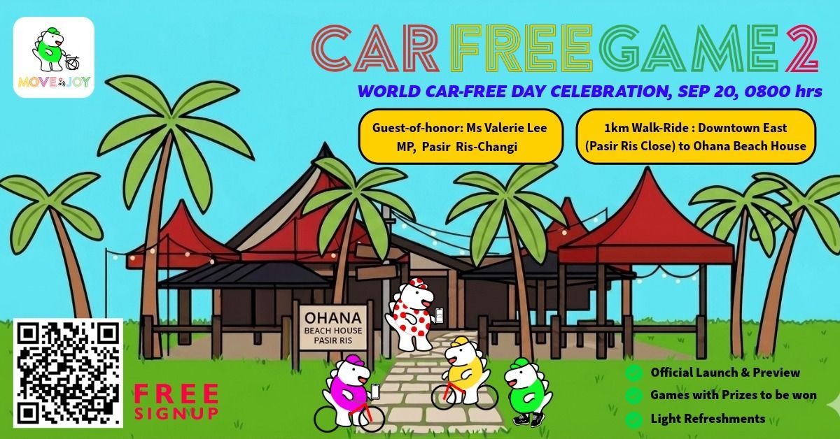 Colorful Car Free Fridays poster with a cyclist on a bike and event details about cycling to work and free items.
