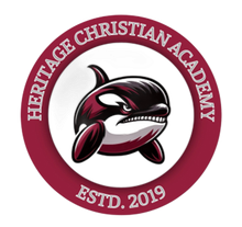 Heritage Christian Academy logo featuring a fierce orca with a maroon and white color scheme.