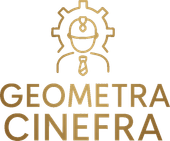 Logo dorato: ingegnere con casco all'interno di un ingranaggio; nome dell'azienda "Geometra Cinefra".