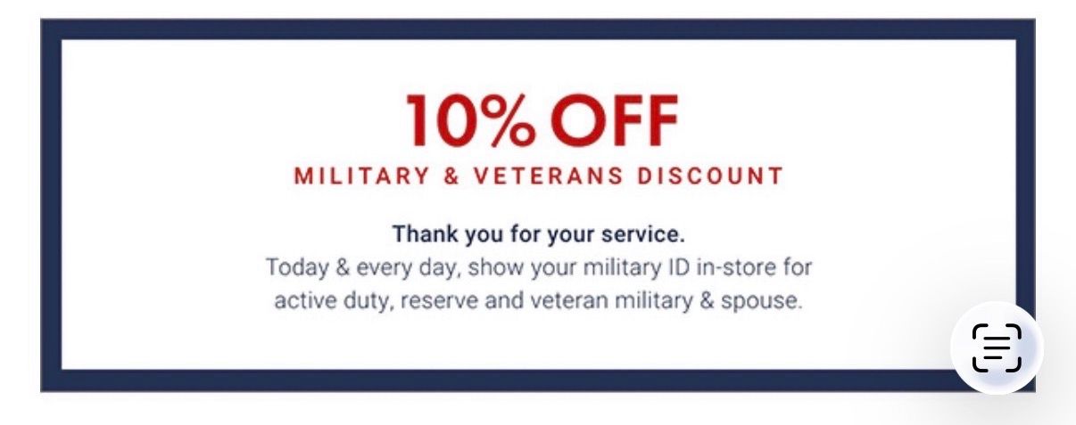 10% off military and veterans discount banner with text thanking service members and families